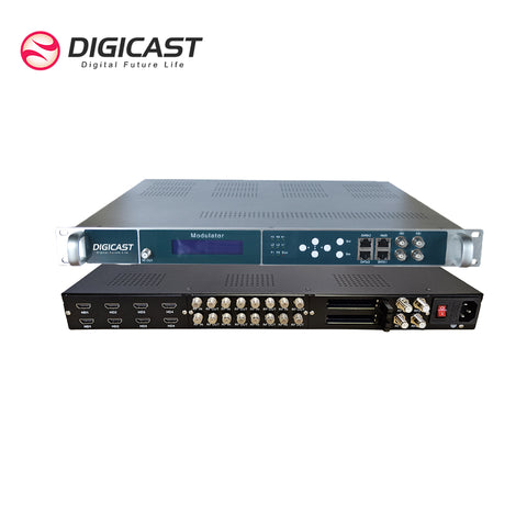 DMB-24E-CI  3 Data GigE ports 12 Satellite frequency to 16 DVB-T Modulator with HTTP SRT out